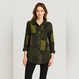 🪴 Habitat 🖤 Textured Patchwork‎ Button Front Top XXL 🪴